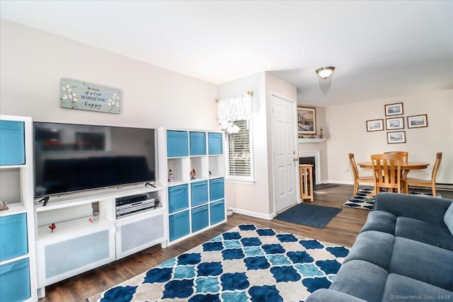 20 E Pembroke Rd Unit 36, Danbury, CT 06811 - living area featuring baseboards, a fireplace, and dark wood-type flooring