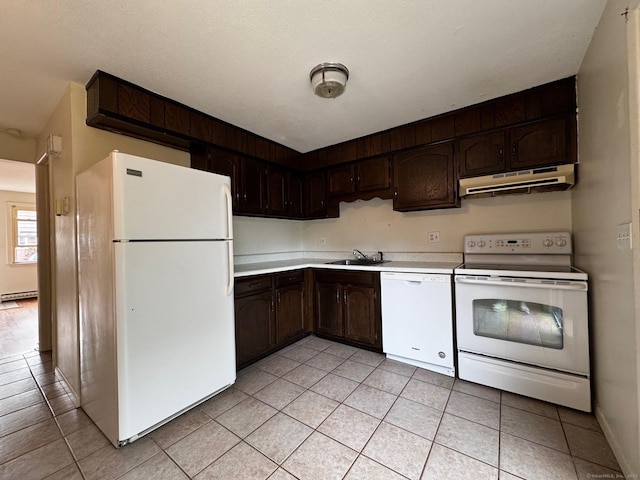 136 Westbury Park Rd Apt C, Watertown, CT 06795 - kitchen with white appliances, under cabinet range hood, a sink, light countertops, and light tile patterned flooring