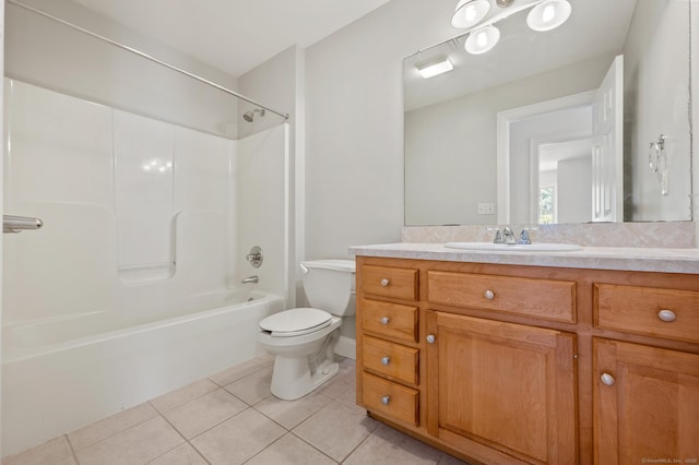 full bathroom featuring toilet, tile patterned flooring, bathtub / shower combination, and vanity
