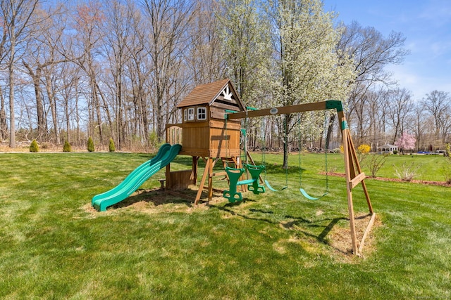 view of playground featuring a lawn