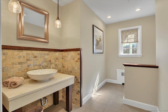 496 Foote Rd, Glastonbury, CT 06073 - bathroom featuring recessed lighting, a sink, tile patterned floors, and baseboards