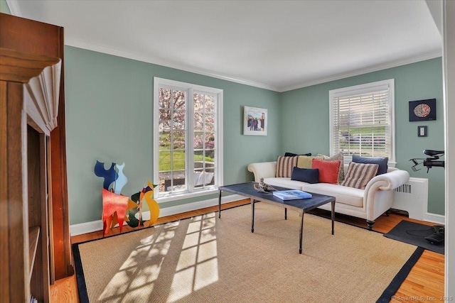 496 Foote Rd, Glastonbury, CT 06073 - living area featuring wood finished floors, ornamental molding, and baseboards