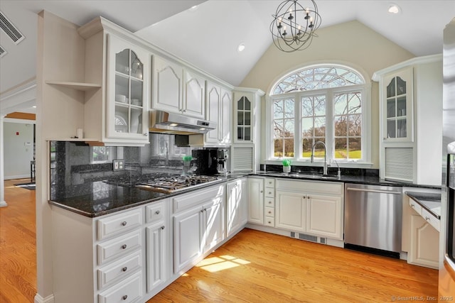 496 Foote Rd, Glastonbury, CT 06073 - kitchen with light wood-type flooring, visible vents, stainless steel appliances, and under cabinet range hood