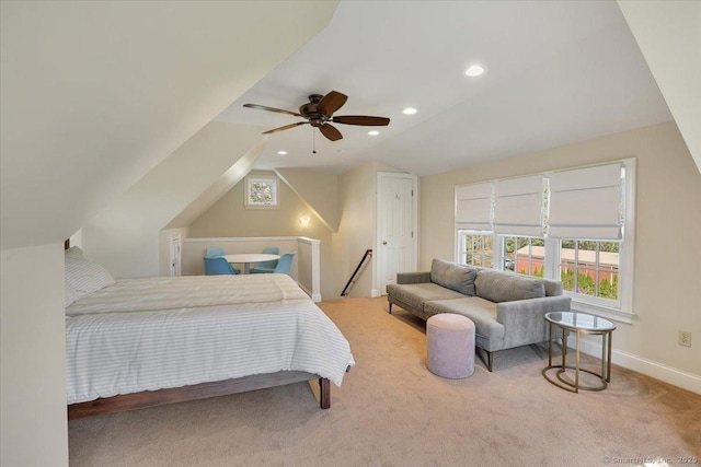 496 Foote Rd, Glastonbury, CT 06073 - bedroom featuring recessed lighting, a ceiling fan, vaulted ceiling, baseboards, and carpet floors