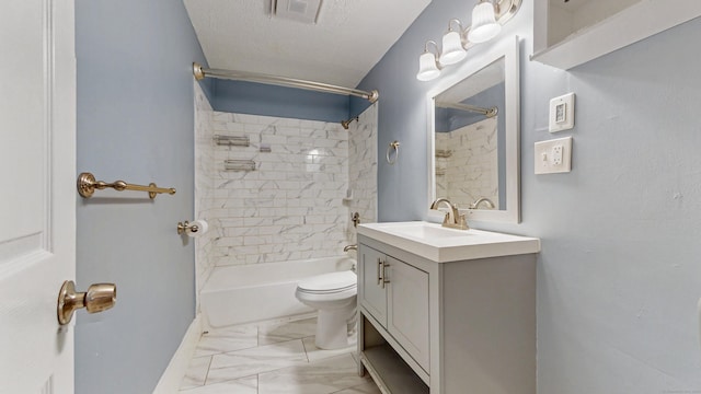 40 Penobscot St, Norwich, CT 06360 - bathroom with washtub / shower combination, vanity, toilet, marble finish floor, and visible vents