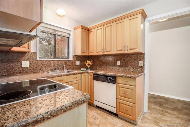 79 Heritage Vlg Unit B, Southbury, CT 06488 - kitchen with light brown cabinets, backsplash, white dishwasher, and a sink