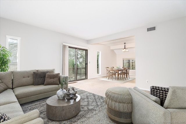 79 Heritage Vlg Unit B, Southbury, CT 06488 - living room featuring visible vents, carpet flooring, and baseboards