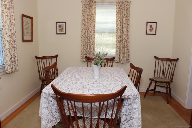 dining area featuring a wealth of natural light, wood finished floors, and baseboards