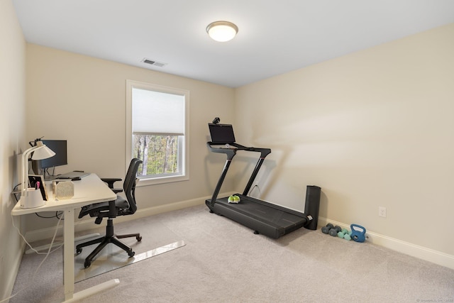 office with baseboards, carpet floors, and visible vents