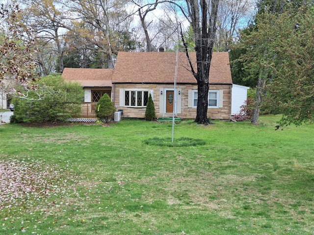 44 Old Plains Rd, Windham, CT 06226 - view of front of property featuring a wooden deck, a front lawn, and stone siding