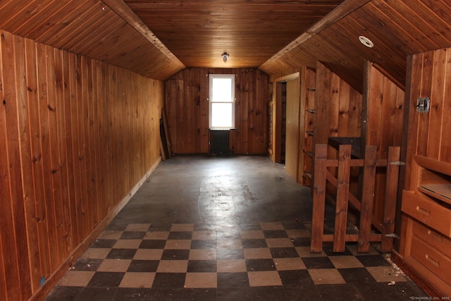 44 Old Plains Rd, Windham, CT 06226 - additional living space with tile patterned floors, wood walls, and lofted ceiling