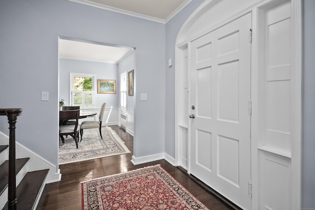 187 Sport Hill Rd, Easton, CT 06612 - entryway featuring dark wood-style flooring, baseboards, and ornamental molding