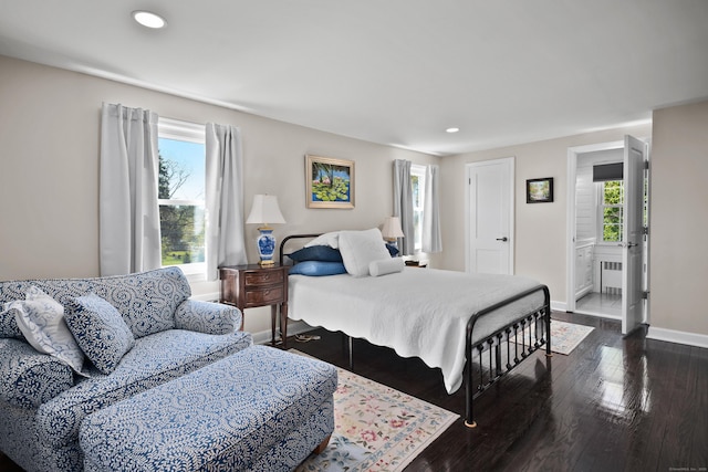 187 Sport Hill Rd, Easton, CT 06612 - bedroom with radiator, baseboards, recessed lighting, and dark wood-style floors