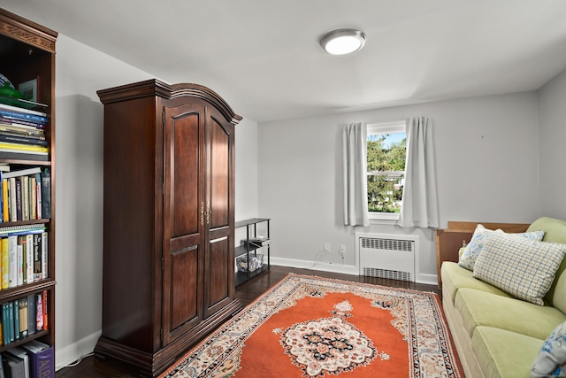 187 Sport Hill Rd, Easton, CT 06612 - sitting room featuring baseboards, dark wood-style floors, and radiator heating unit