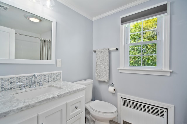 187 Sport Hill Rd, Easton, CT 06612 - bathroom featuring crown molding, vanity, toilet, radiator, and visible vents