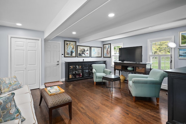 187 Sport Hill Rd, Easton, CT 06612 - living room with baseboards, baseboard heating, recessed lighting, and wood finished floors