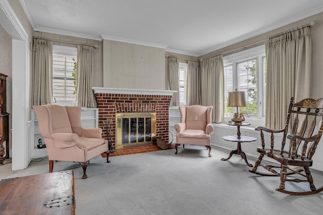 706 Ocean Ave, West Haven, CT 06516 - sitting room with carpet, healthy amount of natural light, ornamental molding, and a fireplace