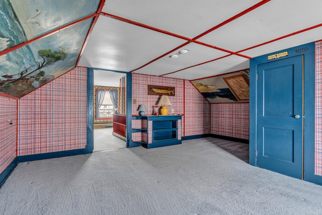 706 Ocean Ave, West Haven, CT 06516 - additional living space featuring carpet flooring, vaulted ceiling, baseboards, and wallpapered walls