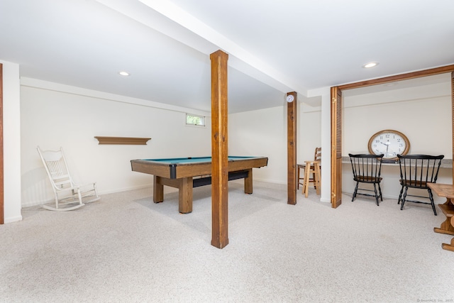 playroom featuring carpet floors, recessed lighting, and pool table
