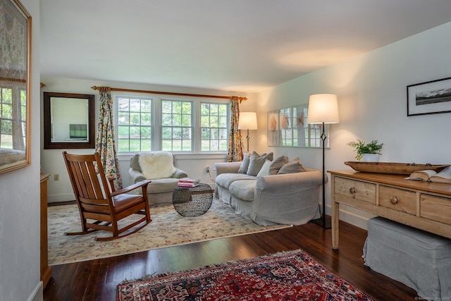 living room featuring baseboards and hardwood / wood-style flooring