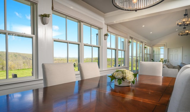 34 Knibloe Hill Rd, Sharon, CT 06069 - sunroom featuring a notable chandelier, a wealth of natural light, and lofted ceiling