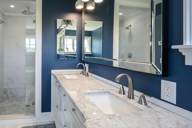 34 Knibloe Hill Rd, Sharon, CT 06069 - full bathroom with double vanity, a sink, and a stall shower