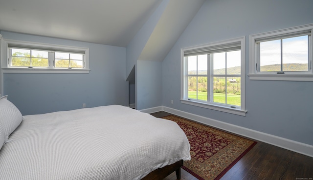 34 Knibloe Hill Rd, Sharon, CT 06069 - bedroom with baseboards, vaulted ceiling, multiple windows, and wood finished floors