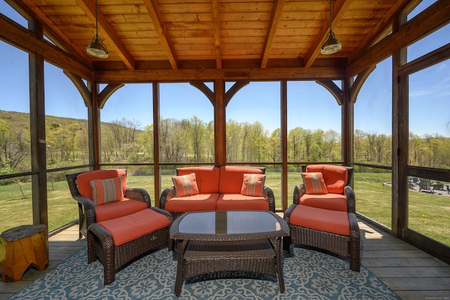 34 Knibloe Hill Rd, Sharon, CT 06069 - sunroom / solarium with an outdoor living space and beamed ceiling