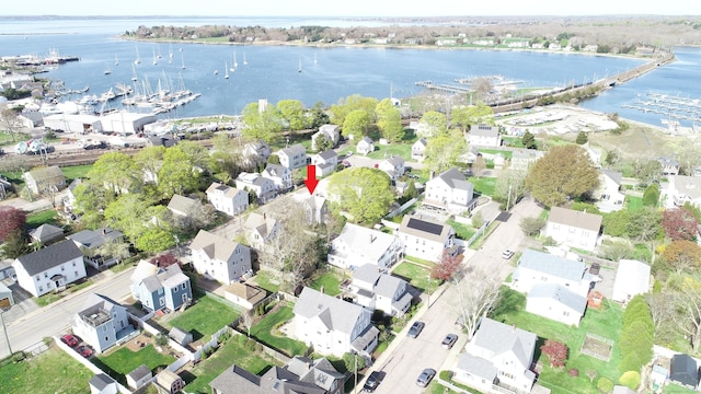 aerial view featuring a water view