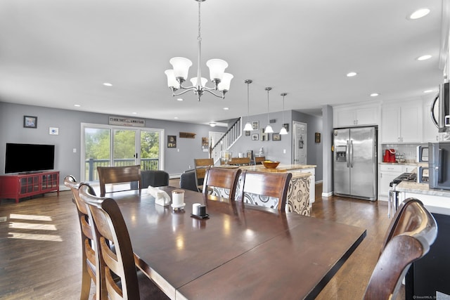 117 Mansfield Grove Rd, East Haven, CT 06512 - dining area with dark wood-style floors, recessed lighting, a chandelier, and stairway