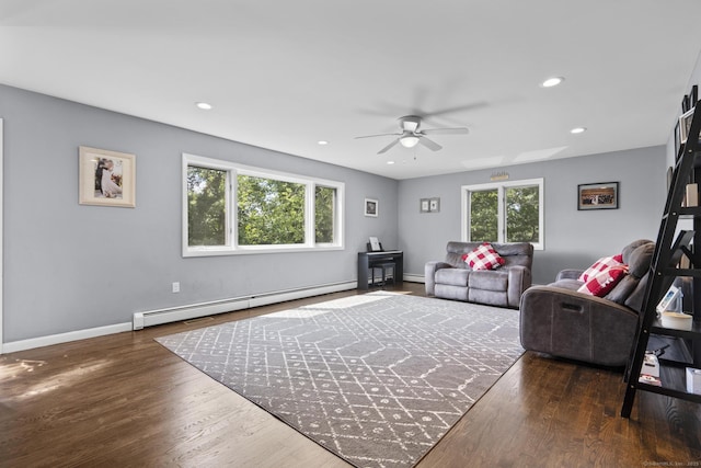 117 Mansfield Grove Rd, East Haven, CT 06512 - living area with baseboard heating, ceiling fan, recessed lighting, and wood finished floors