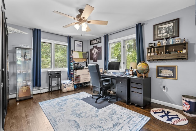 117 Mansfield Grove Rd, East Haven, CT 06512 - office featuring healthy amount of natural light, a ceiling fan, wood finished floors, and a baseboard radiator