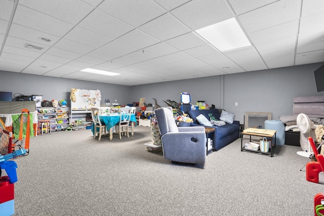 117 Mansfield Grove Rd, East Haven, CT 06512 - carpeted living area featuring a drop ceiling