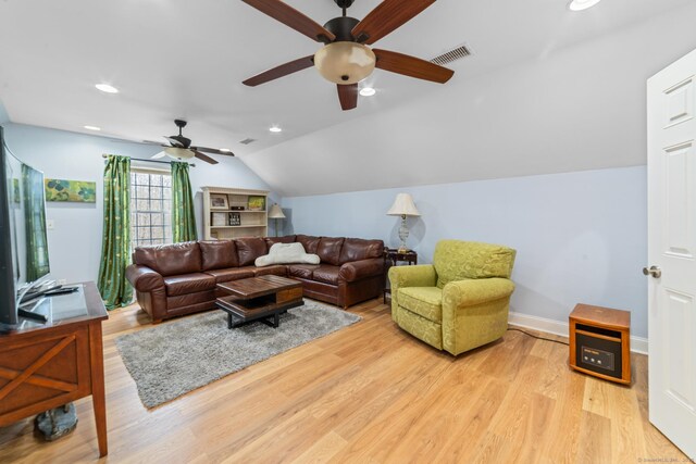 24 Scott Rd, Oxford, CT 06478 - living room with ceiling fan, lofted ceiling, light wood-style flooring, recessed lighting, and baseboards