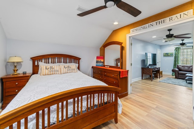 24 Scott Rd, Oxford, CT 06478 - bedroom featuring light wood-style floors, baseboards, lofted ceiling, recessed lighting, and ceiling fan