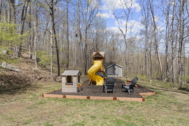 view of playground featuring a yard