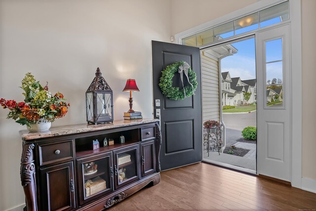 foyer featuring wood finished floors