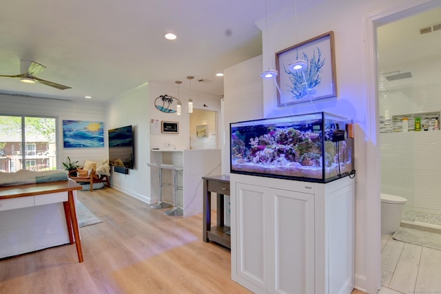 53 E Broadway Unit D, Milford, CT 06460 - interior space with recessed lighting, light wood-style floors, baseboards, visible vents, and a ceiling fan
