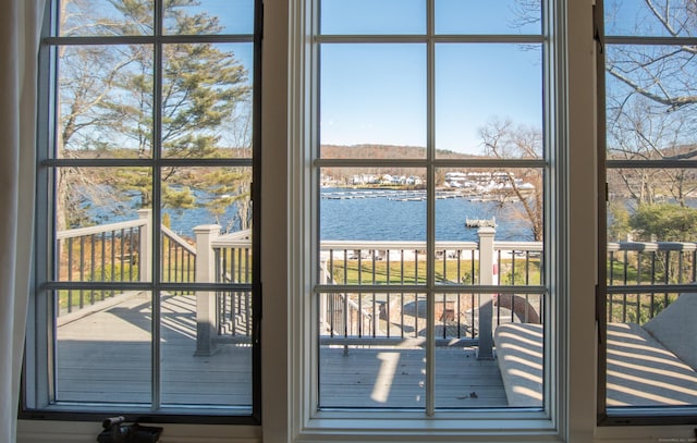 70 N Lake Shore Dr, Brookfield, CT 06804 - doorway to outside featuring a water view and a healthy amount of sunlight