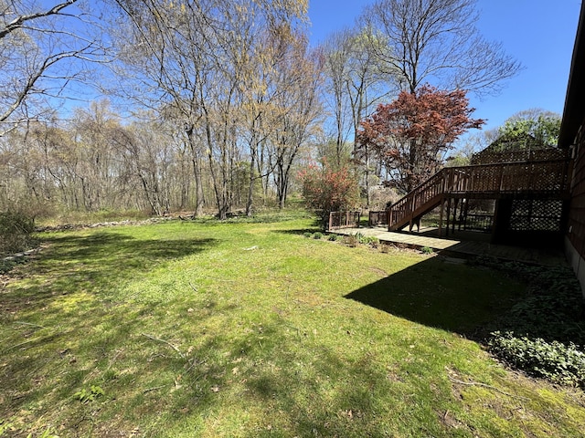 653 Andrew Mountain Rd, Naugatuck, CT 06770 - view of yard featuring a wooden deck and stairway
