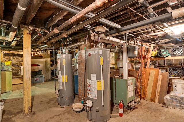utilities with gas water heater and a heating unit