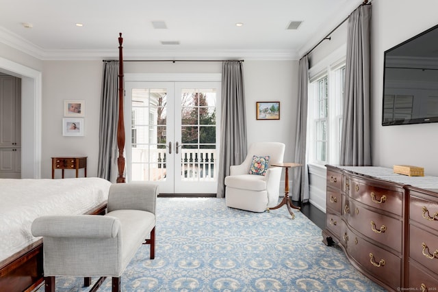 35 Club Rd, Greenwich, CT 06878 - bedroom with visible vents, access to outside, multiple windows, and french doors