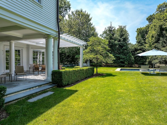 35 Club Rd, Greenwich, CT 06878 - view of yard with a patio, an outdoor pool, and a pergola