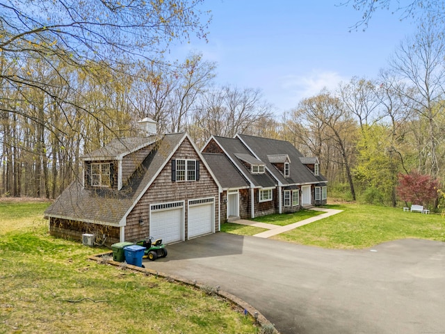 74 High St, Portland, CT 06480 - view of front of house with a shingled roof, a chimney, a front lawn, and aphalt driveway