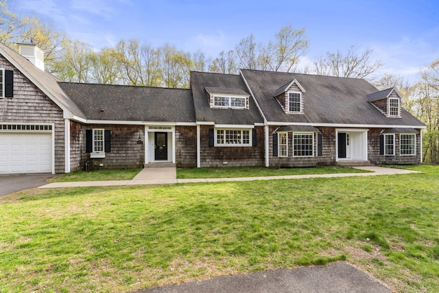 74 High St, Portland, CT 06480 - view of front of home with an attached garage, a shingled roof, driveway, and a front yard