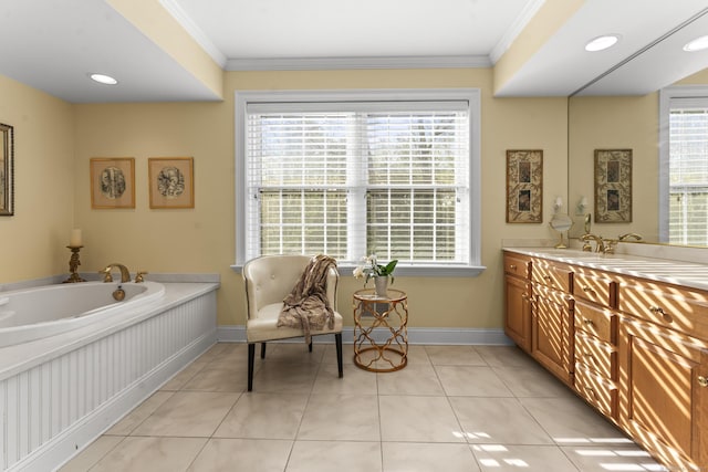 74 High St, Portland, CT 06480 - bathroom featuring vanity, a garden tub, baseboards, and tile patterned flooring