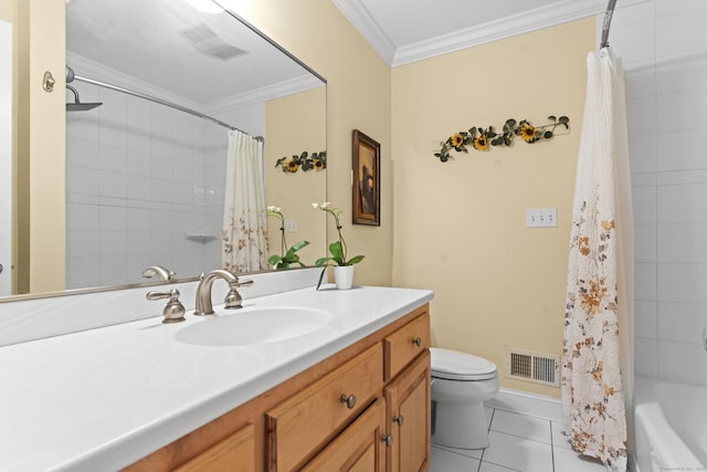 74 High St, Portland, CT 06480 - bathroom featuring visible vents, ornamental molding, toilet, and vanity