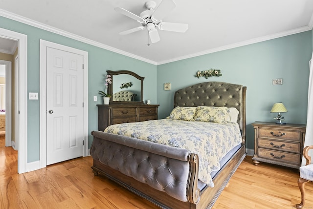 74 High St, Portland, CT 06480 - bedroom featuring light wood-style floors, baseboards, ornamental molding, and ceiling fan