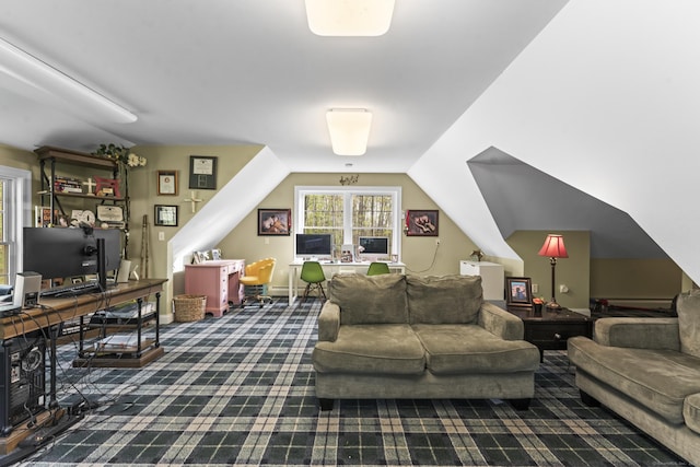 74 High St, Portland, CT 06480 - carpeted living area with lofted ceiling