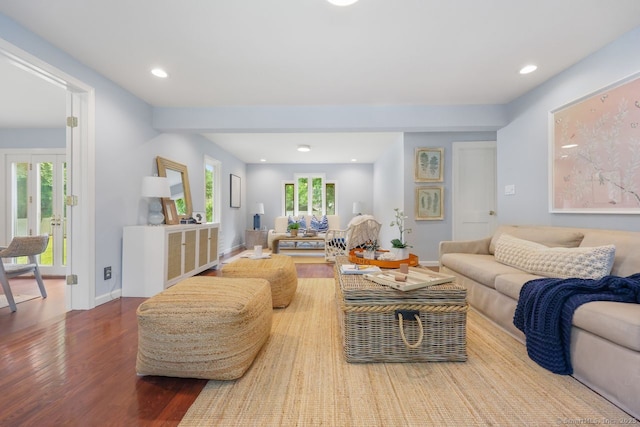 2851 Old Town Rd, Bridgeport, CT 06606 - living room featuring wood finished floors, recessed lighting, and french doors